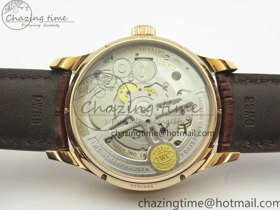 MIROTIME 0223 Portuguese Tourbillon IW504602 RG ZF Best Edition White Dial on Brown Leather Strap Stretchable 7178
